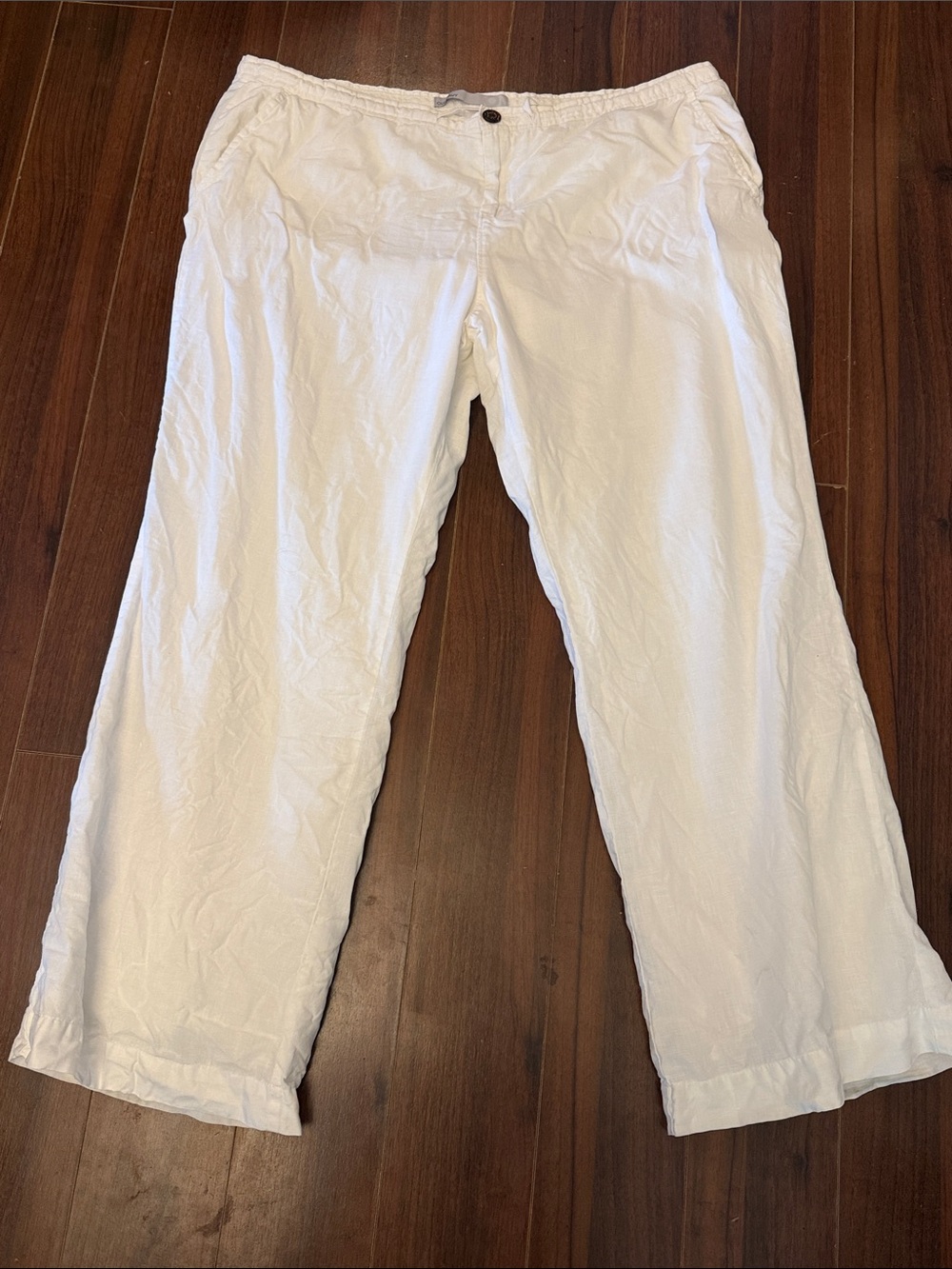 Old Navy 100% Linen White Pants with Brown Button Accent